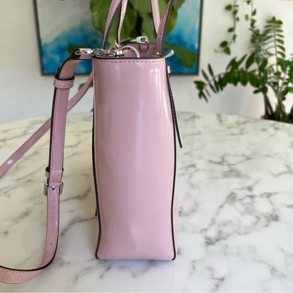 NWT Tory Burch Emerson Small Tote Clay Pink Patent Leather Shoulder Crossbody